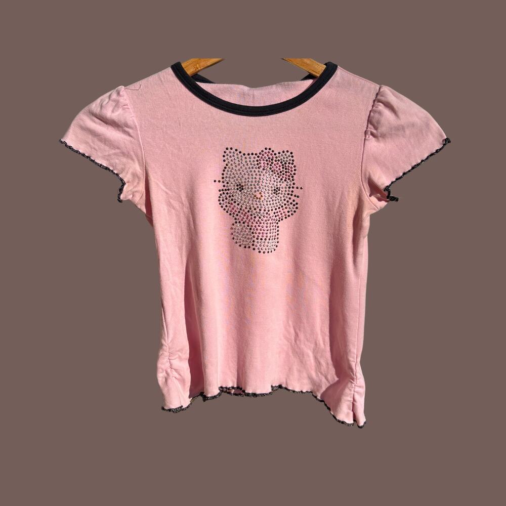 Hello Kitty Baby Tee | Pink Rhinestone Graphic | Girls XL 6X | Vintage